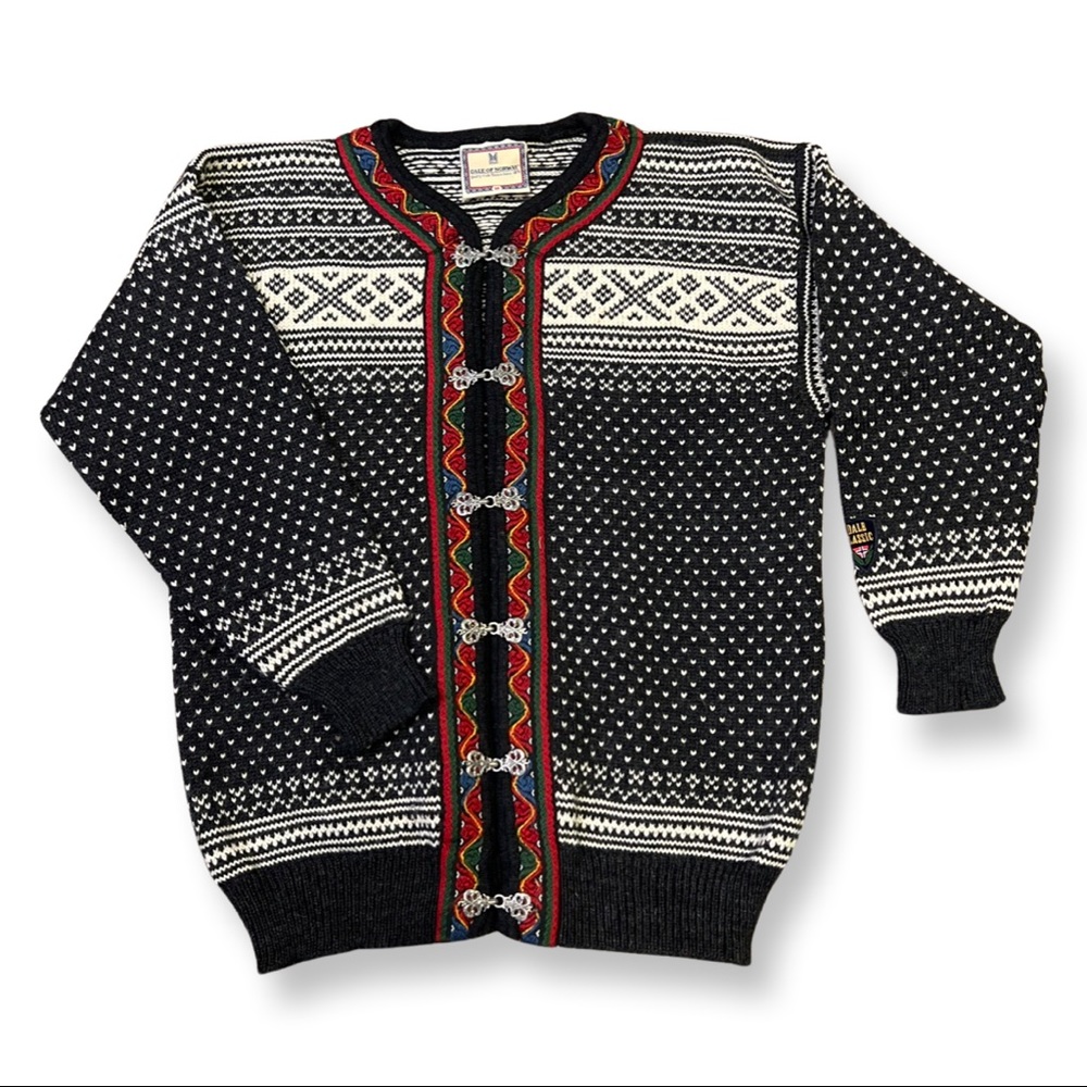 Dale of Norway Women’s Black Hook Cardigan Wool Sweater - Size M.